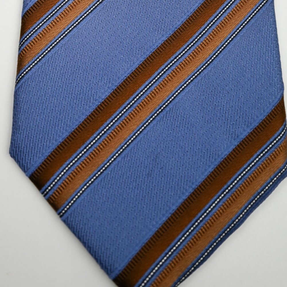 NEW $245 Ermenegildo Zegna Blue With Gold Stripes Silk Tie Italy